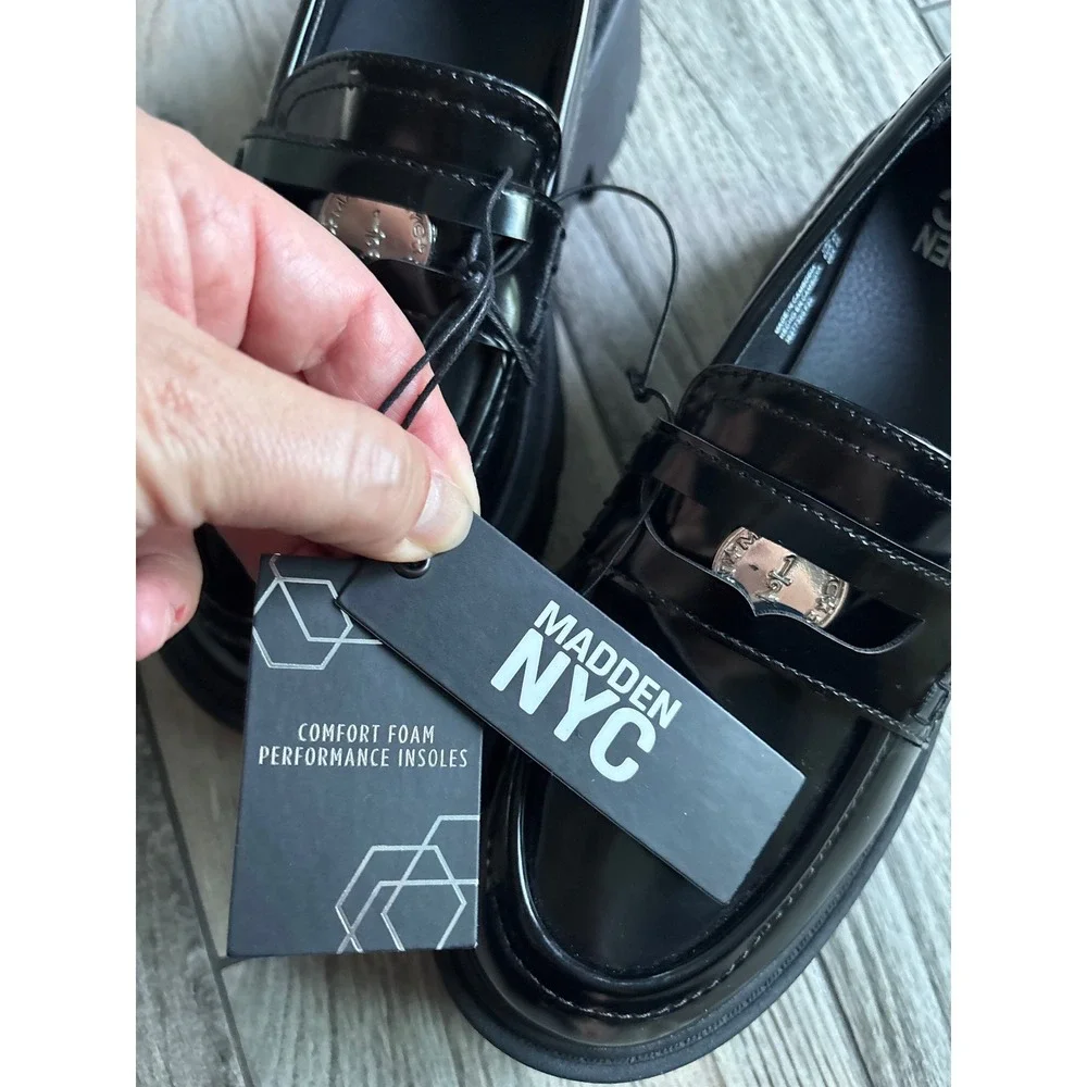 Madden NYC Coin Loafer Womens 6‎ Black New Chunky Lug Platform Penny Shoe